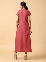 Cotton Linen Rust Red Pleated Dress - trueBrowns
