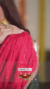 Red Bandhani Printed Silk Skirt Stitched Saree with Belt
