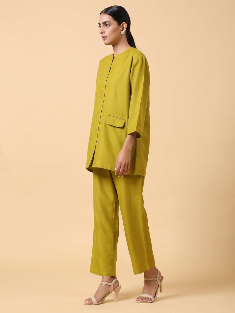 Cotton Linen Lime Green Relaxed Placket Co-Ord Set - trueBrowns